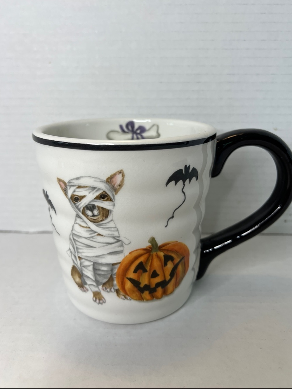 Halloween Mummy Dog Jack-O'-Lantern Ceramic Mug White Black New